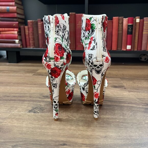 Ami Clubwear RARE Skull and Red Roses Platform Heels Sz 7 - Picture 9 of 15